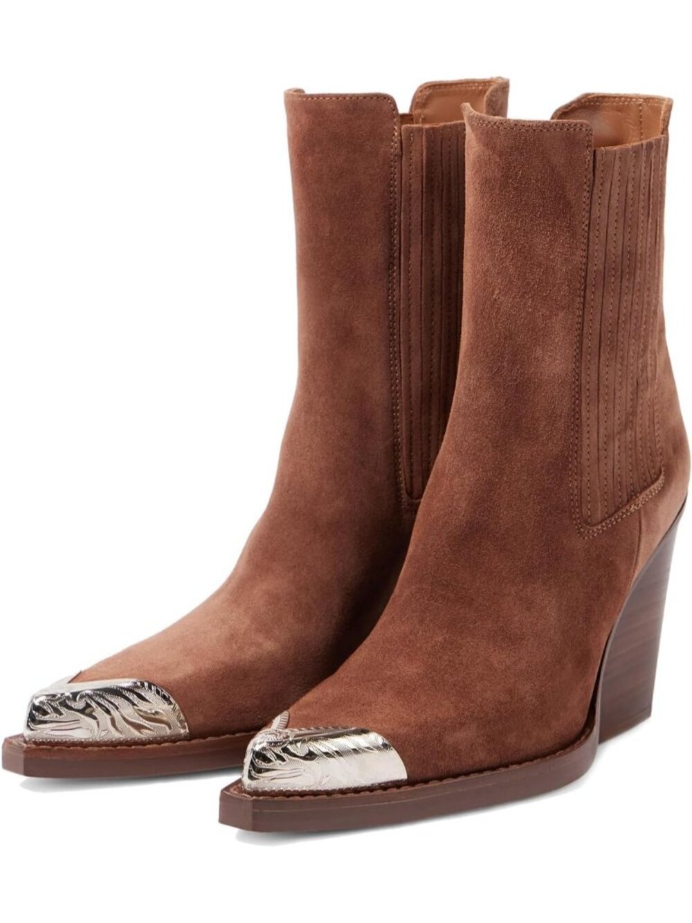 Women's Suede Brown Western Cowgirl Ankle Boots Vintage Slip On Short Booties